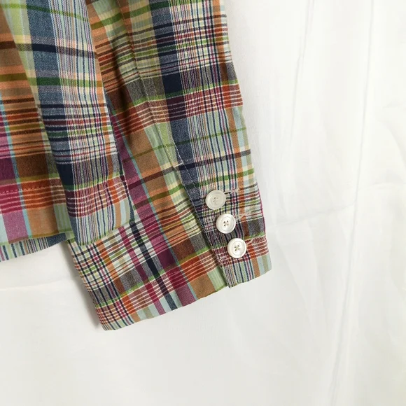 Talbots Blazer Size 10 Y2K Madras Plaid Button Up Pockets Cotton Flax Preppy - Picture 6 of 14